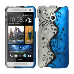 Funda Protector HTC One Mini M4 Gris con Azul Flores